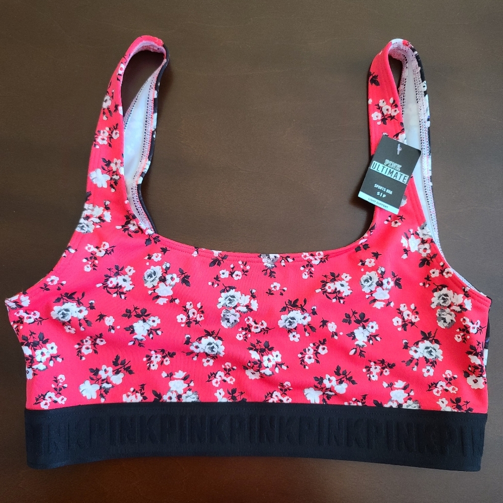 Victoria Secret PINK Red & Black Floral Sports Bra
